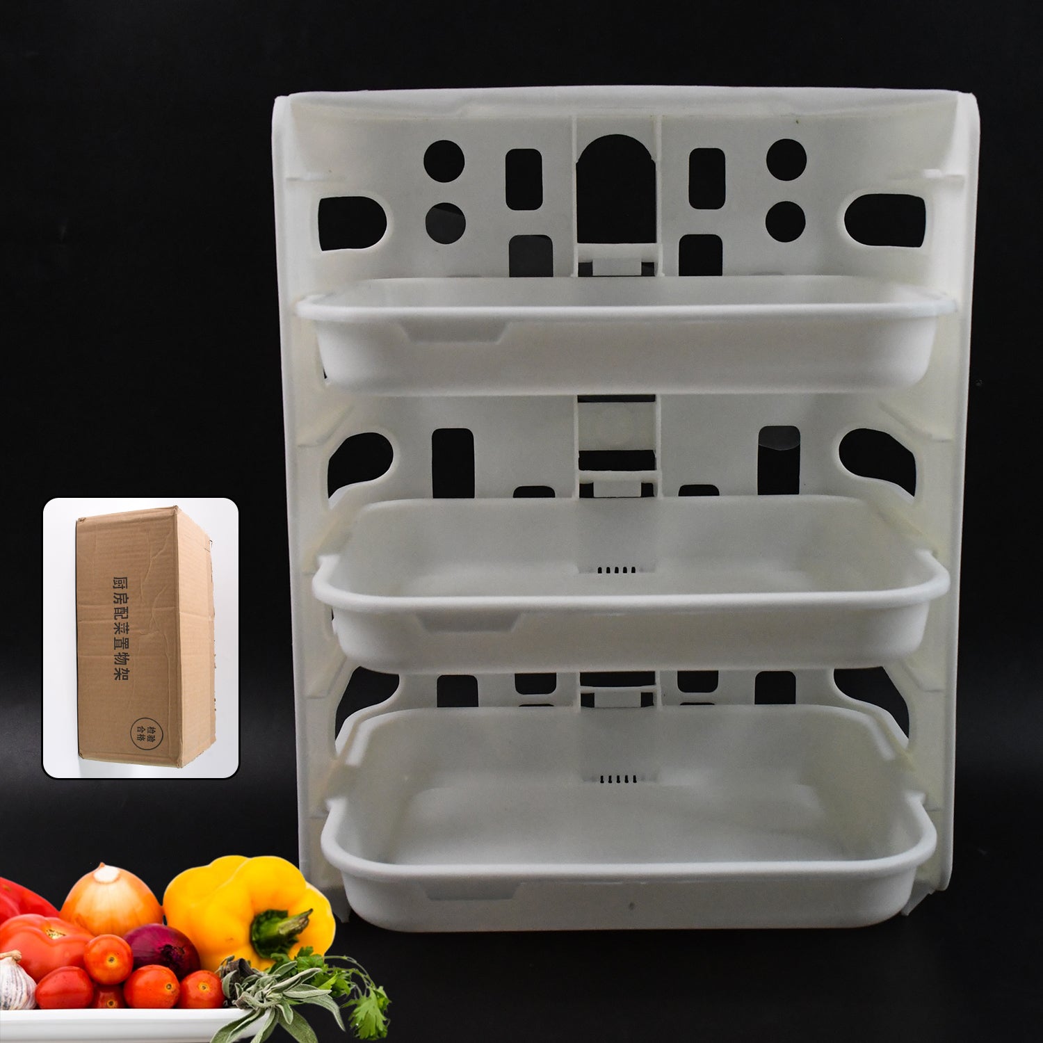 01_0233f26c-b2a4-49cb-b35c-c4019bf38936 Plastic 3 Layer Wall-Mounted Food Organizer Rack (1 Set) - Image 1