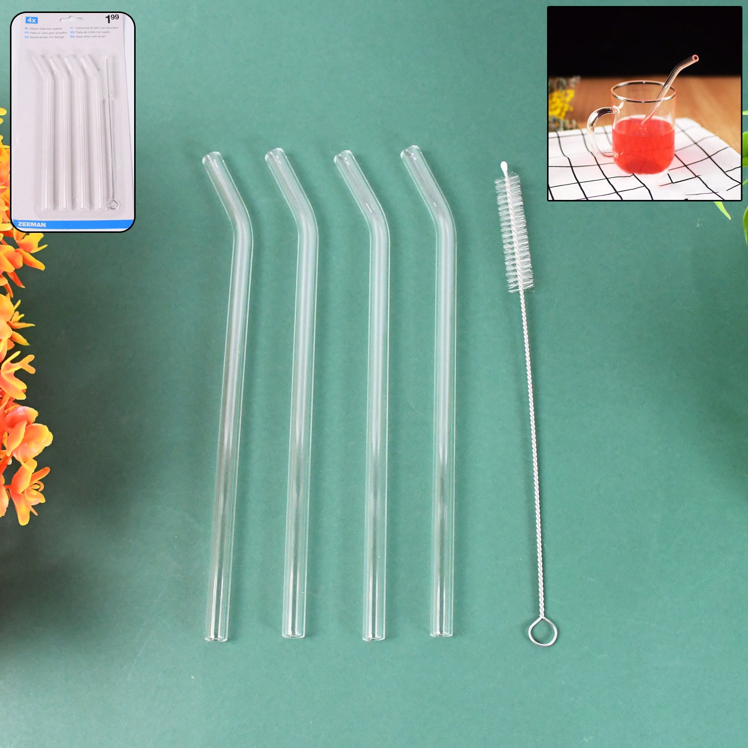 01_07510346-bdaf-4da0-9626-8f94031fe8fb 4 Pcs Reusable Glass Straws with 1 Cleaning Brushes - Image 1