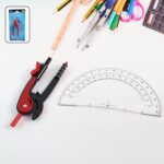 2 Pc Geometry Set – Built-in Pencil Grip + Transparent Plastic Protractor – School Geometry Tools Kit