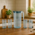 Apex Crystal Premium Jug with Lid & 4 Pcs Glass (1500 ML / 300 ML Approx / 5 Pcs Set)