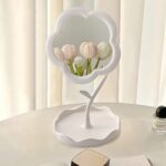 Flower-Shaped Makeup Mirror, Rotatable Makeup Mirror with Tray Table Vanity