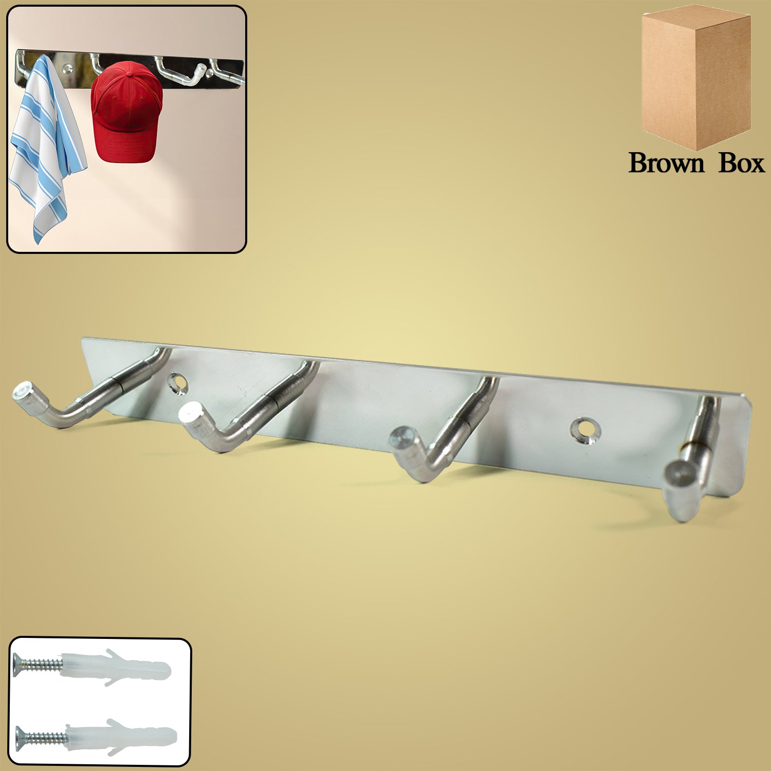 01_4bea4b01-1e35-45df-a371-84796fdc3df7 Stainless Steel Wall Mounted Coat 4 Hook Rack (20x3 / 1 Pc) - Image 1