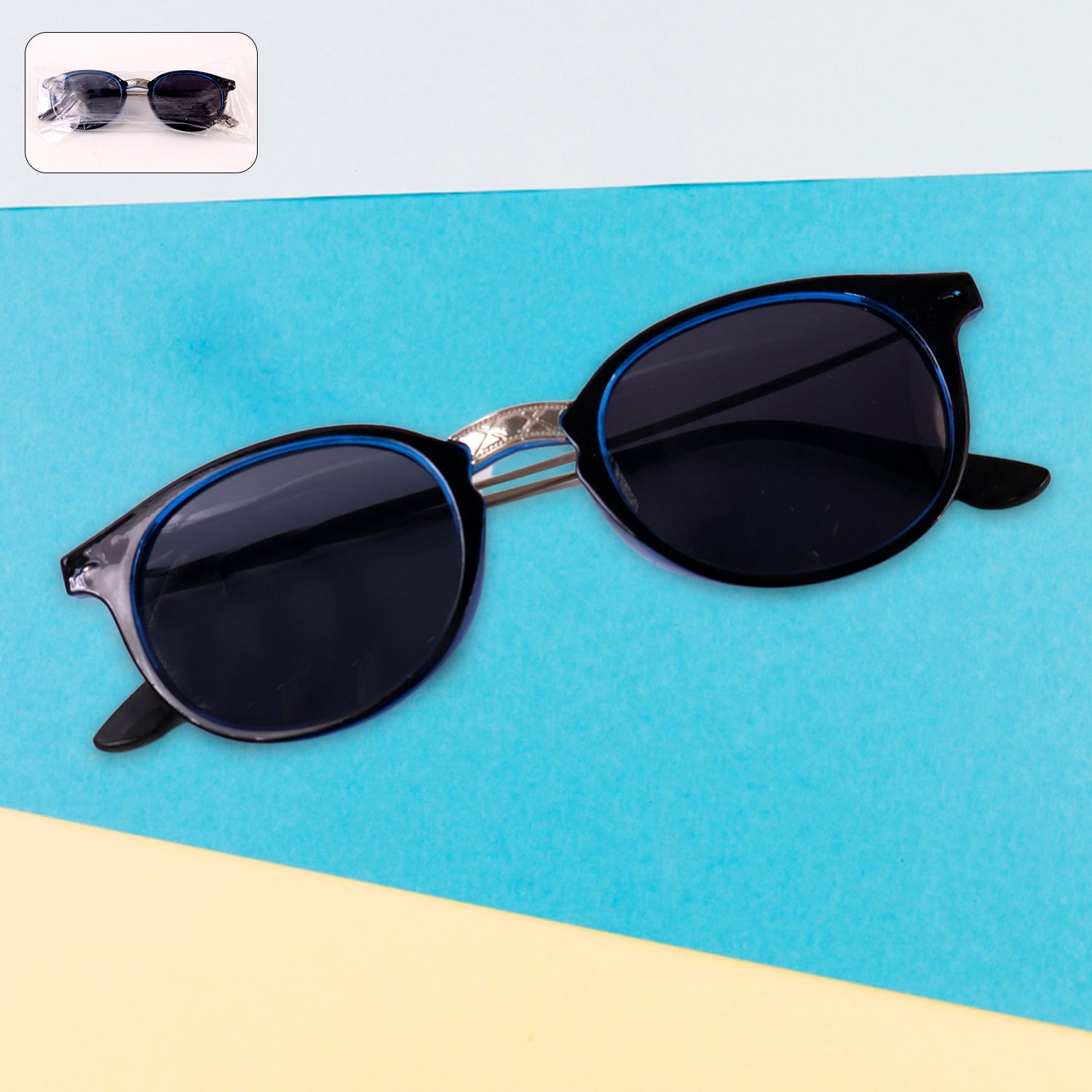 01_5a732d96-0fb0-4b8a-aea6-2ce2c8d28fbc Blue UV Protected Round Sunglasses, classic Sunglasses for Men & Women, Lightweight - Image 1
