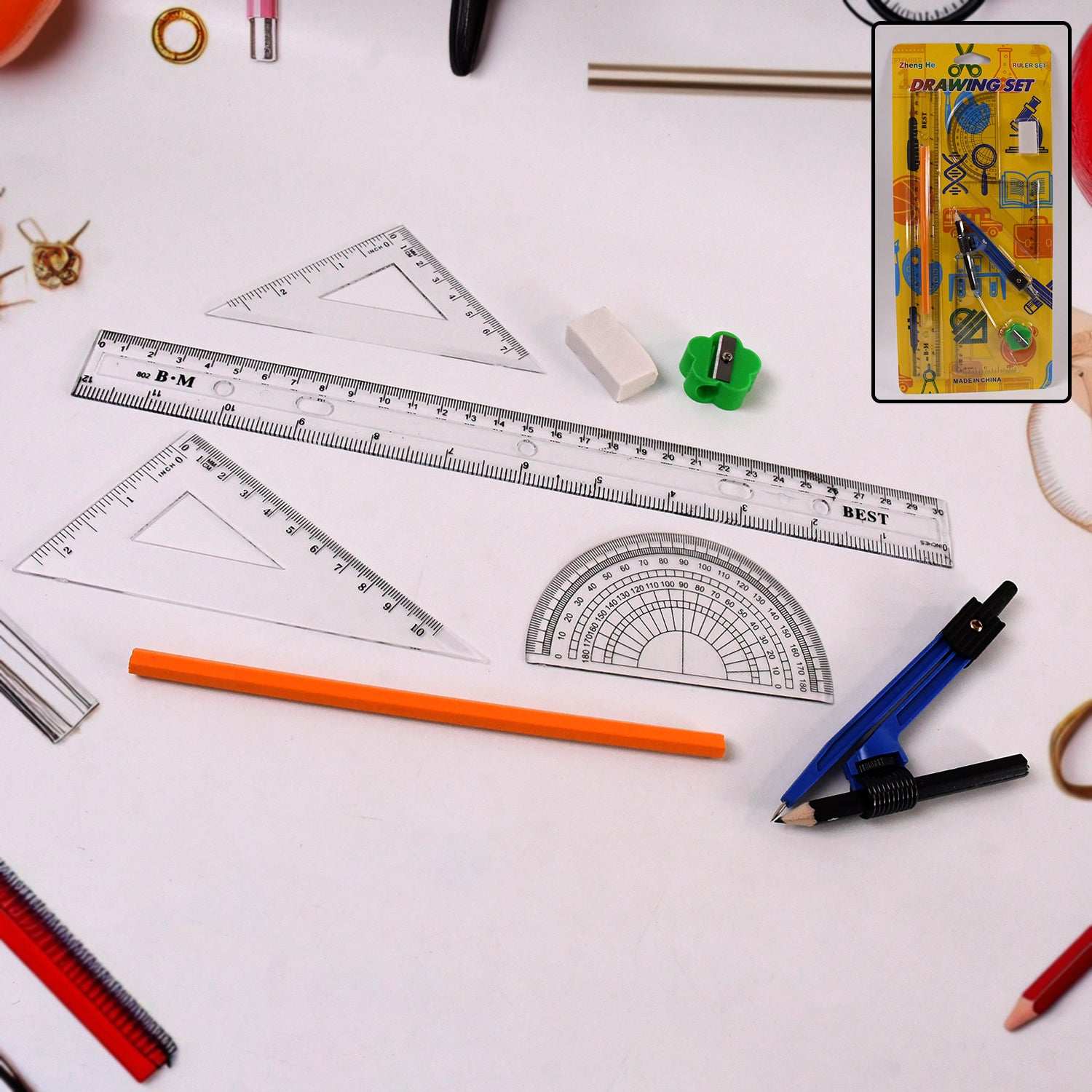 01_6fe93752-4159-406f-9583-83b74516e6ce 9 in 1 Stationery Set for School Student Office, Draft Rulers - Image 1