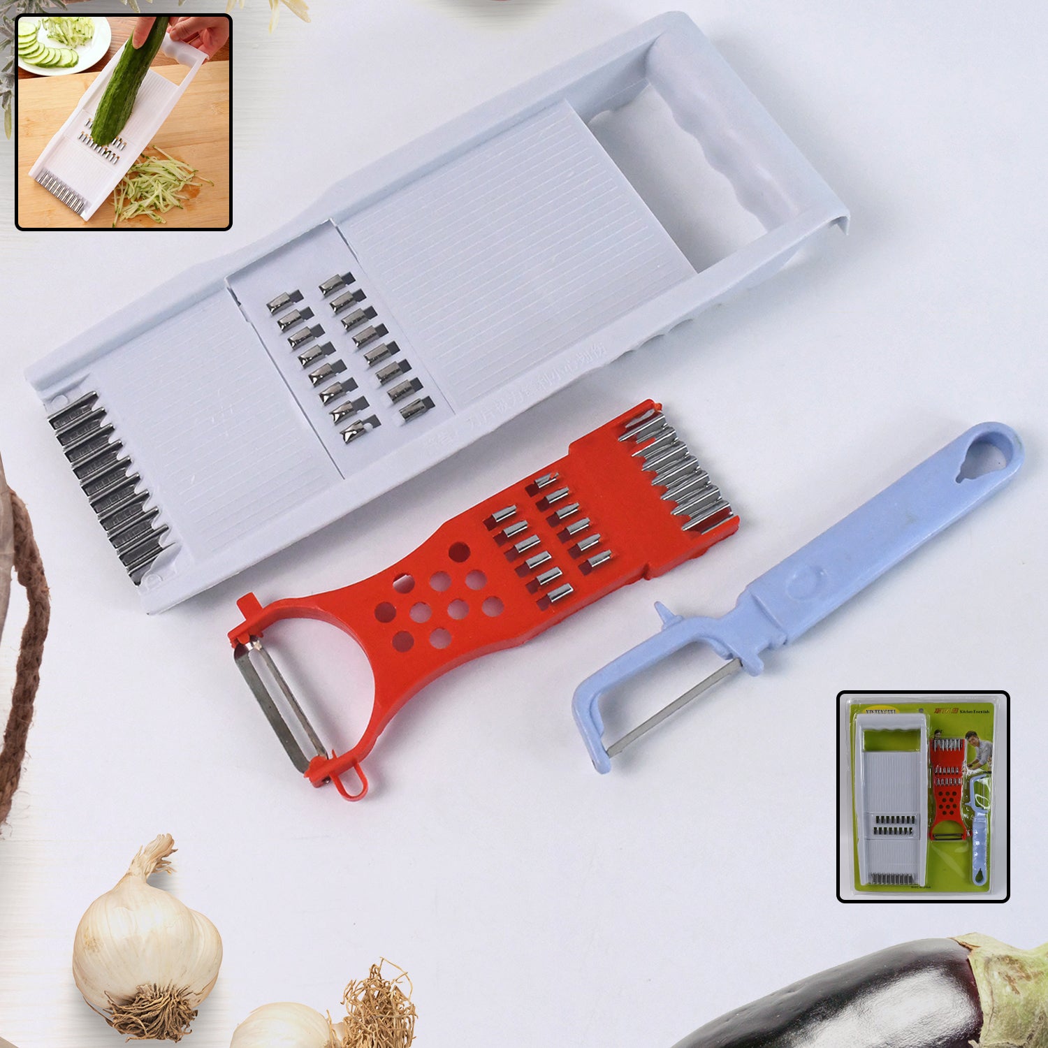 01_74dc1762-dacb-4b83-87a4-80ec0f441ebd 3 in 1 Kitchen Set: Grater Base, Slicing Attachment, and Peeler (3 Pcs Set) - Image 1