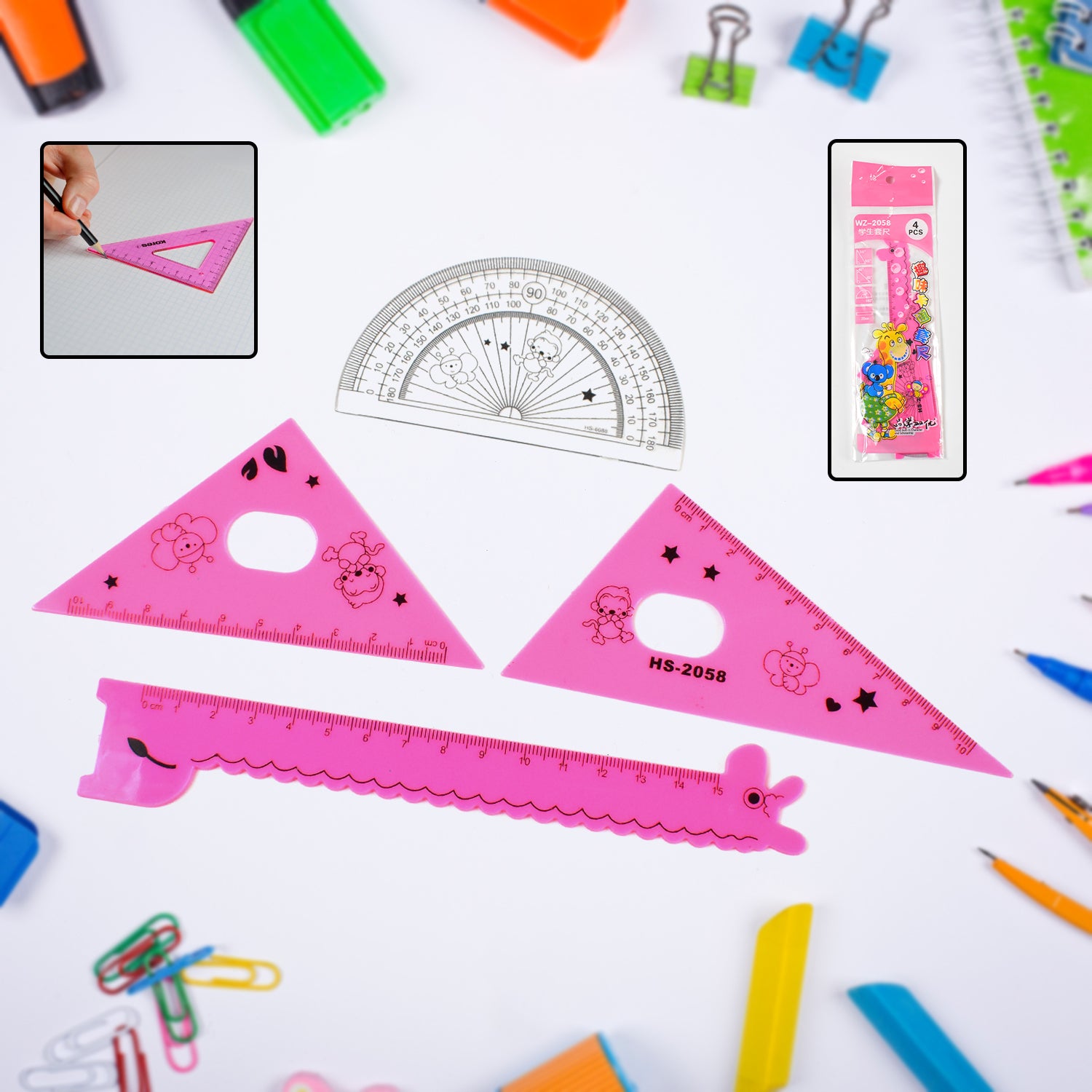 01_83096ab0-28f1-403c-b938-8caaed729917 Cute Cartoon Giraffe Ruler / Scale Meter Ruler / Triangle Ruler (4 Pc Set) - Image 1