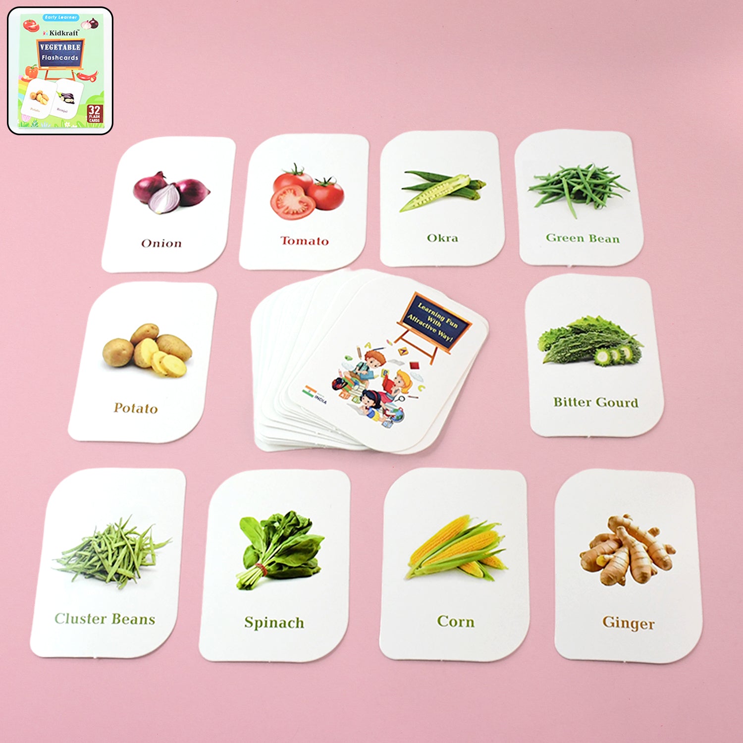 01_914026f6-6ec9-46bd-9cc0-b88c8b17706b Kidkraft 32-Piece Educational Vegetable Flash Cards Set - Image 1
