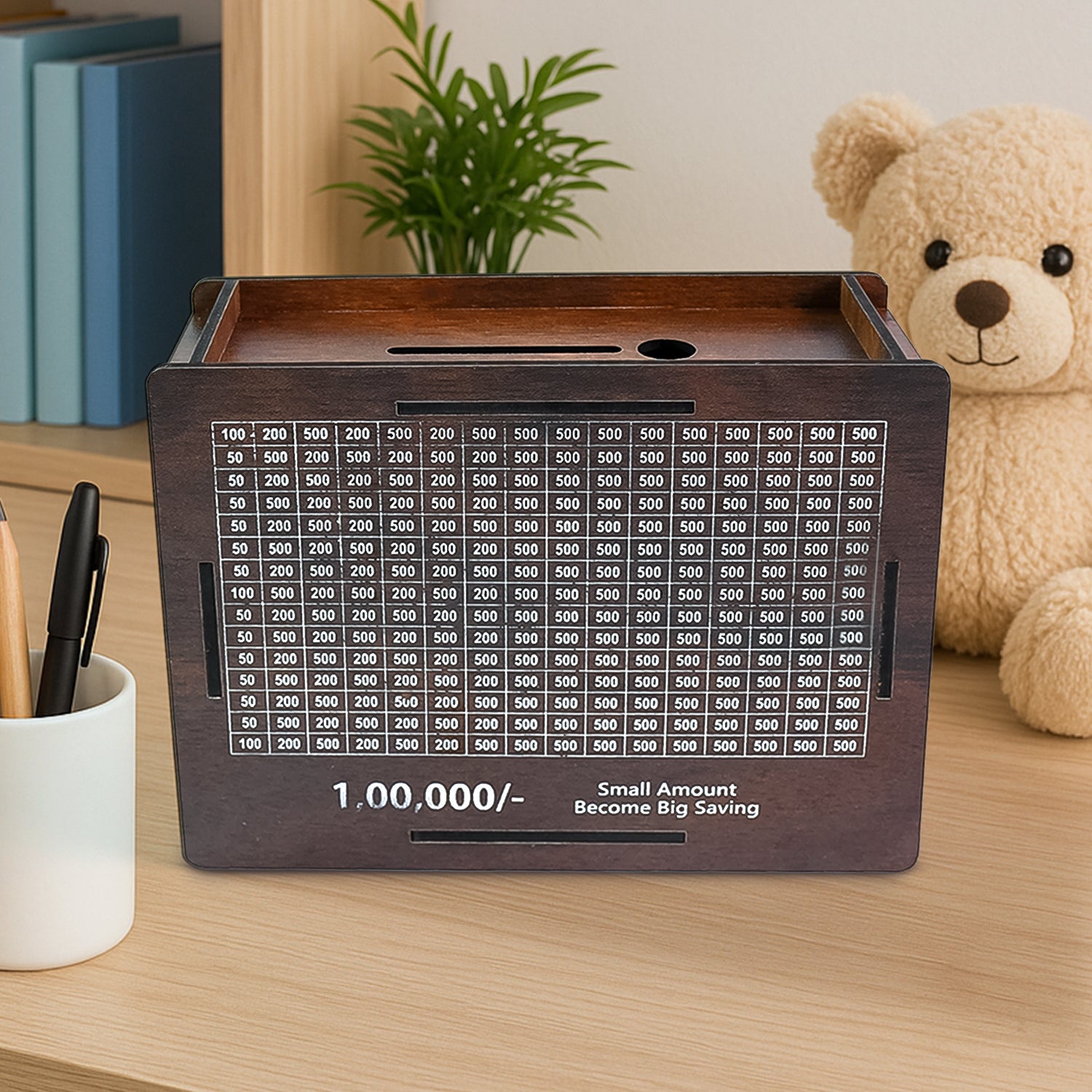 01_9b8df303-7448-4f0e-8cc1-80ffa73c4553 Wooden Money / Piggy Bank, Money Box (1 Pc / Pen Not Included) - Image 1