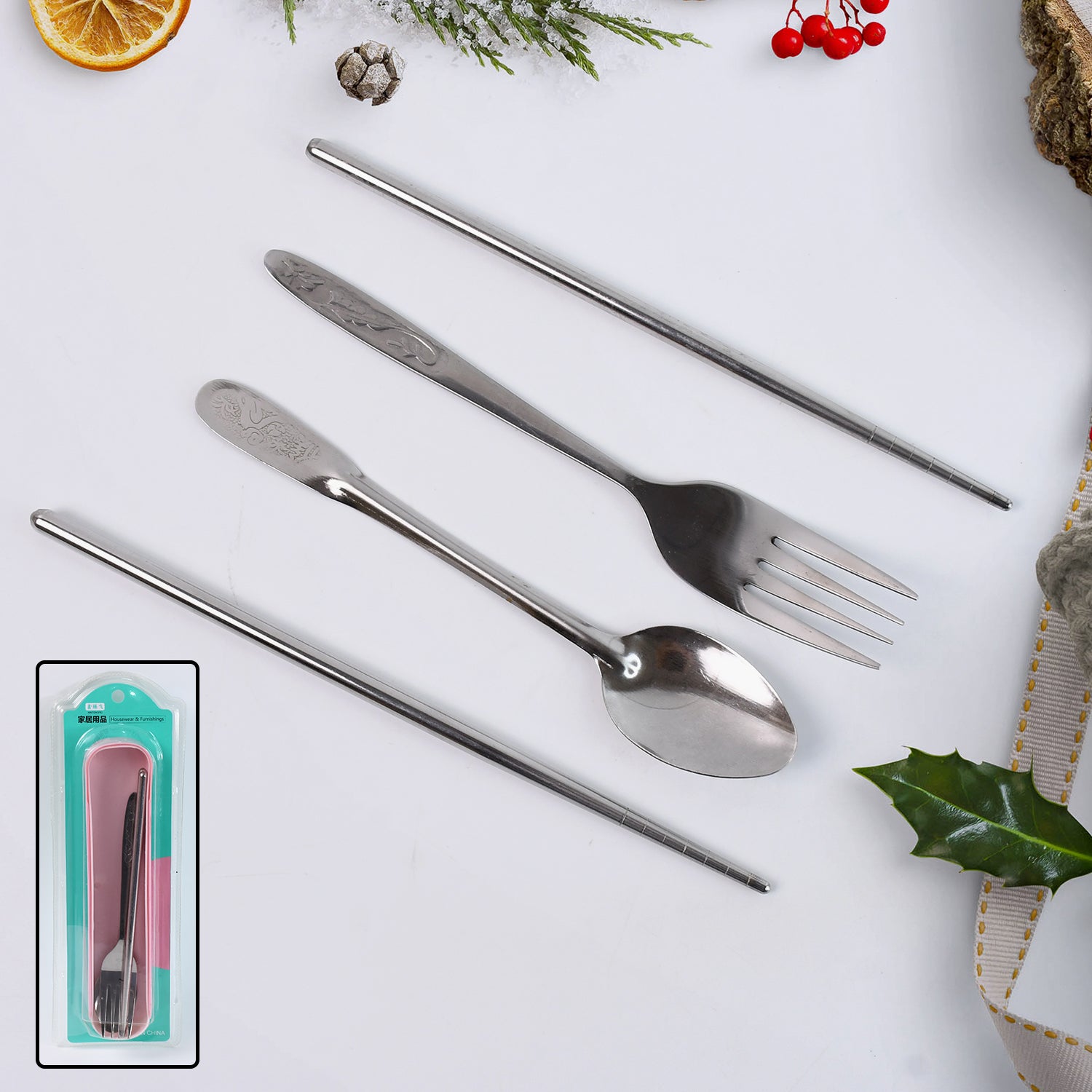01_a2b79571-5149-4a90-bb2f-54d3796f0685 Portable Utensils Travel Camping Cutlery Set 4 Pc With case - Image 1