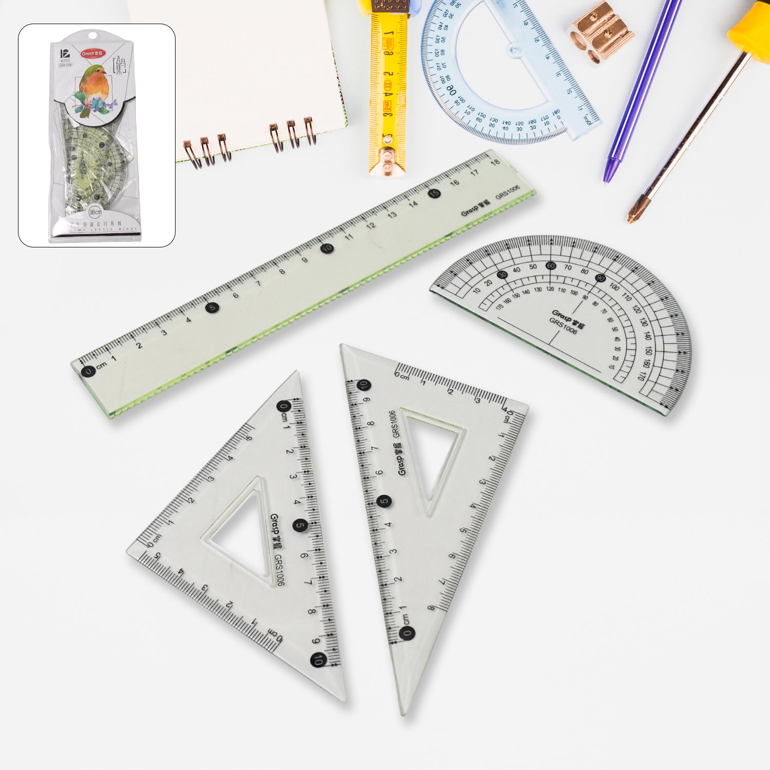 01_a5c4bb5e-f092-442e-937f-e8cb79ab1847 4-Piece Geometry Set, Triangle Ruler Protractor Straight Ruler - Image 1