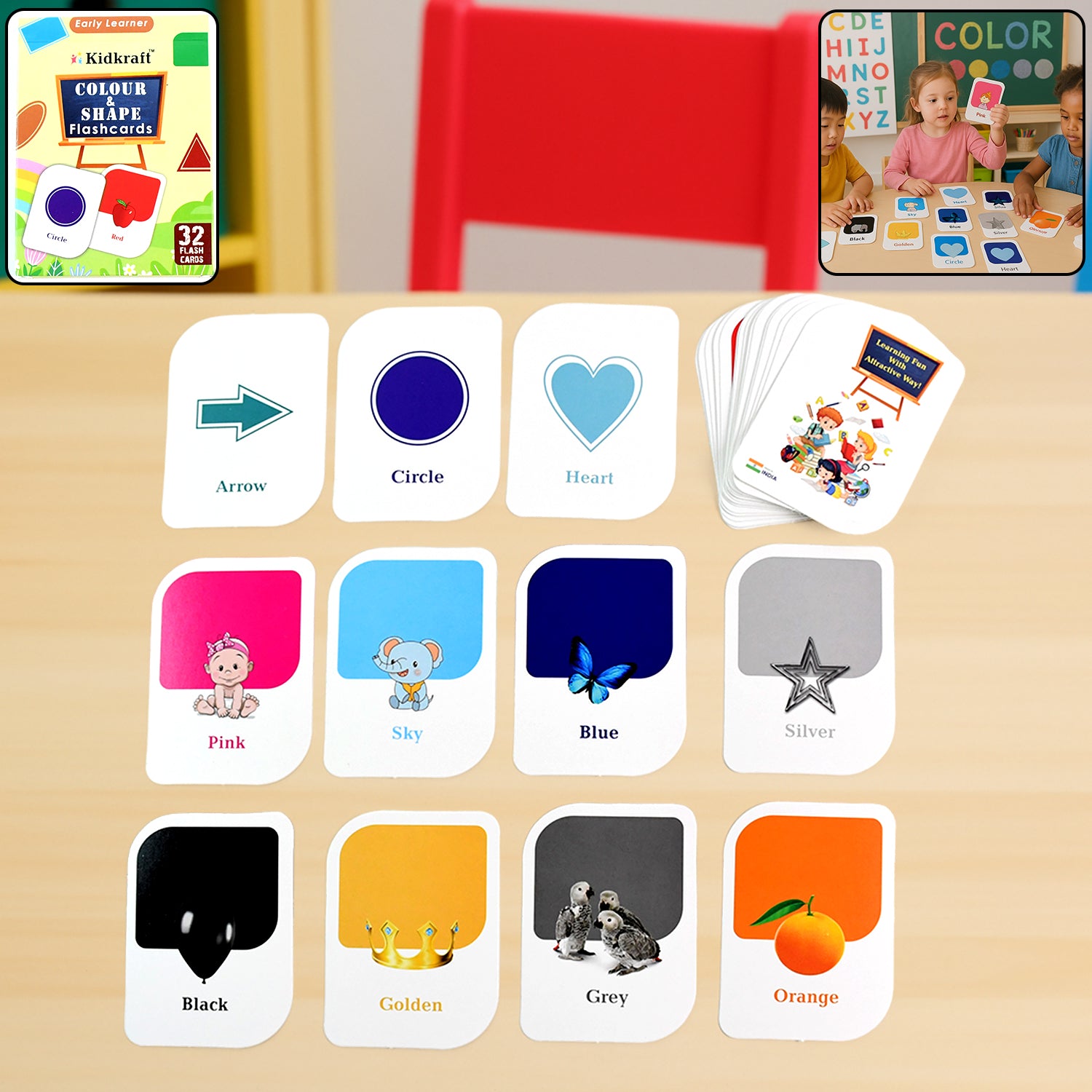 01_a661c57c-d875-4f4e-bb83-7ba2a9232d1c Kidkraft Early Learner 32-Piece Color & Shape Flashcard Set - Image 1