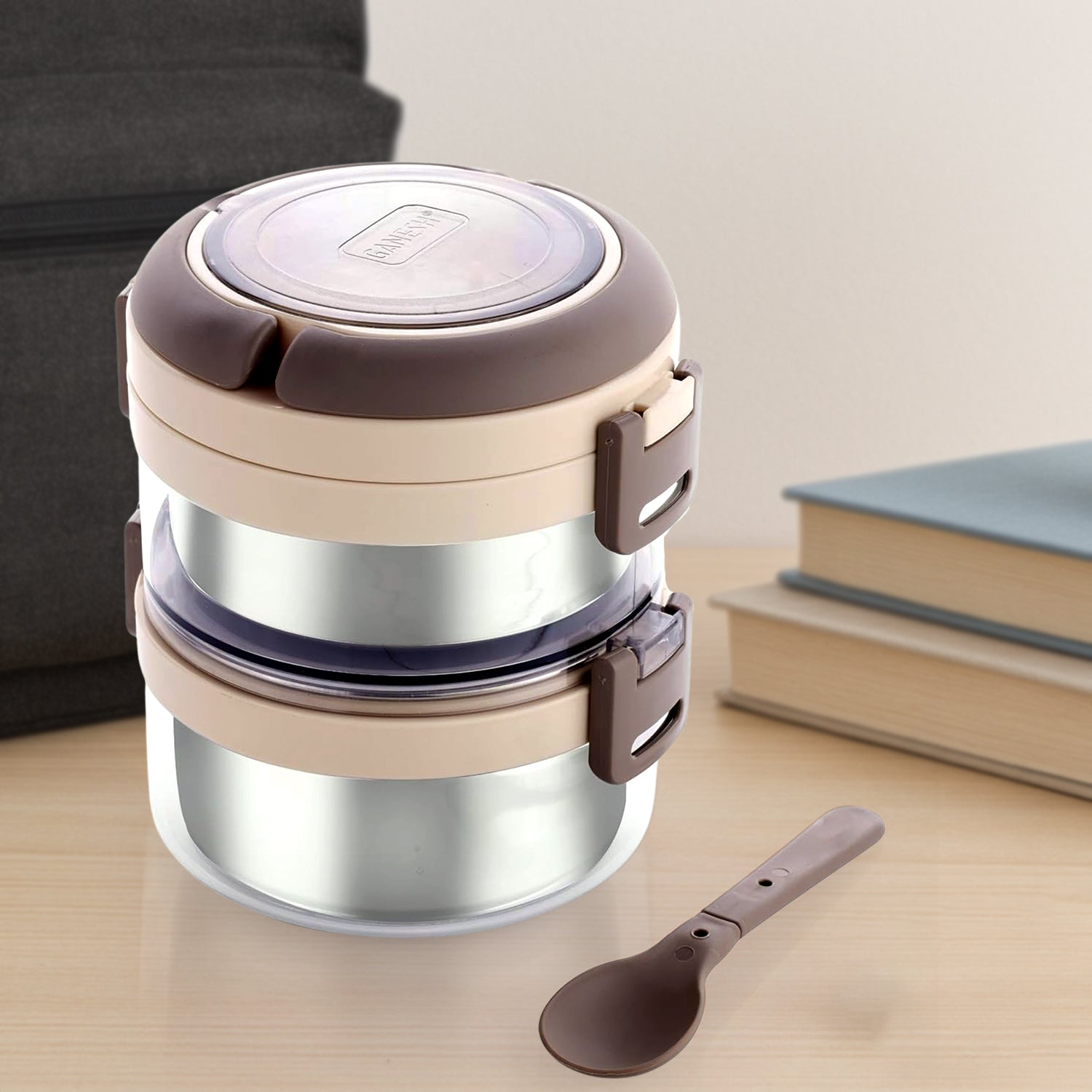 01_b39a9467-cef4-4af2-9da0-f466a100d4c6 Ganesh Steko-2 Double Layer Stainless Steel Insulated Lunch Box Set - Image 1