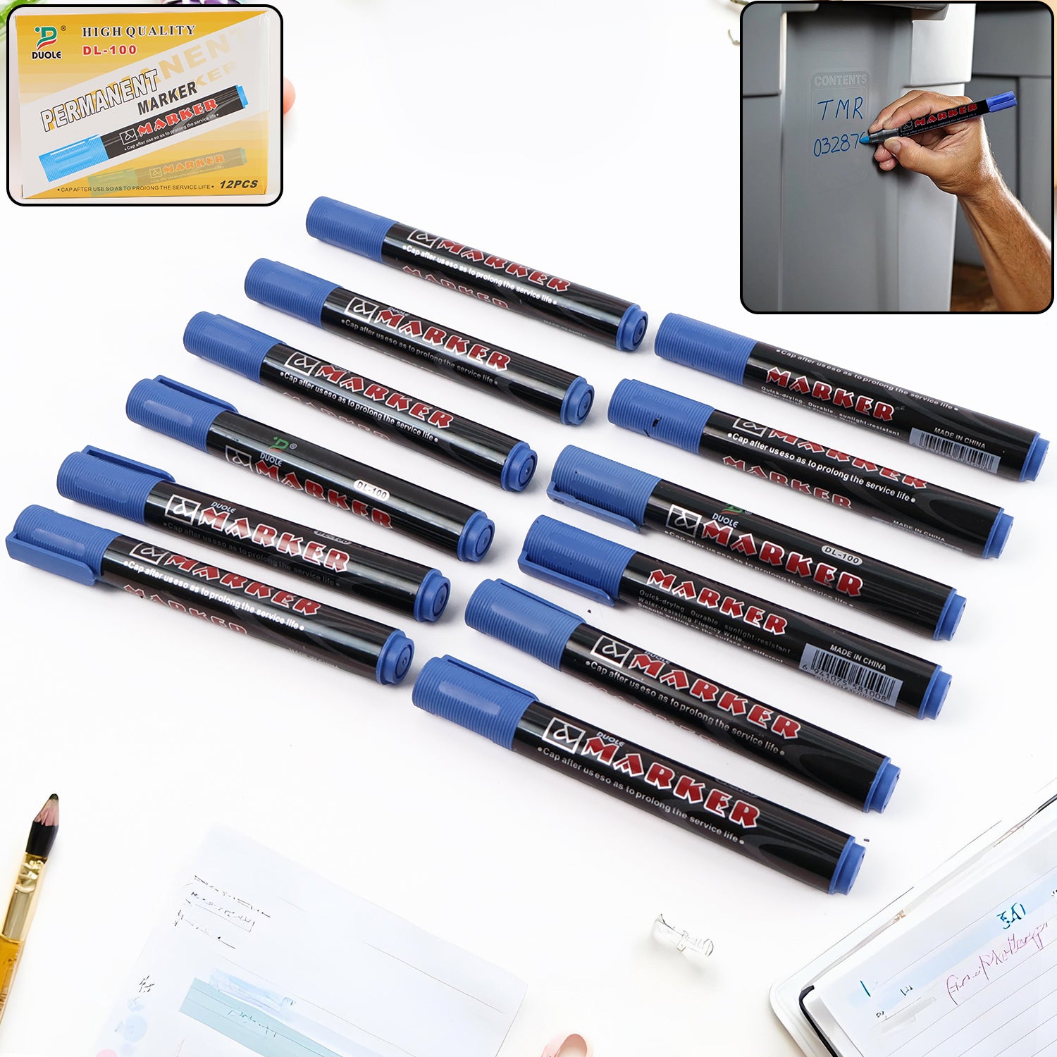 01_bfbde2ea-e8c8-4ab6-9238-66ec4e5228a9 Premium Permanent Blue Marker Pen Set (12 Pc) - Image 1