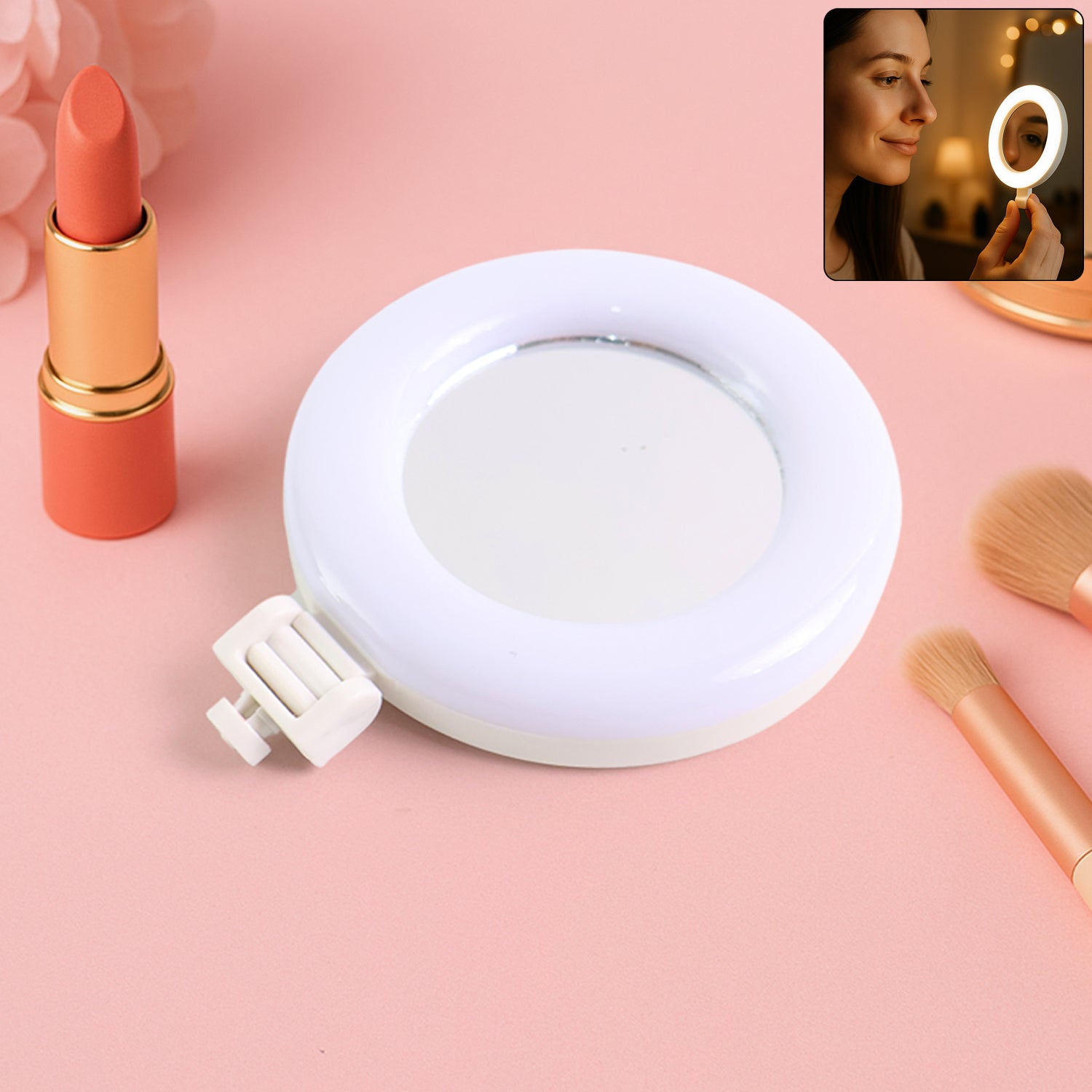 01_ccba0a9f-b3d2-4c63-a7b7-403edab40b6a Rechargeable LED Selfie Ring Light for Mobile and Makeup Use (1 Pc) - Image 1