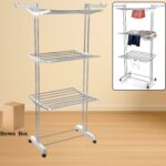 3-Tier Foldable Stainless Steel Cloth Drying Stand with Wheels