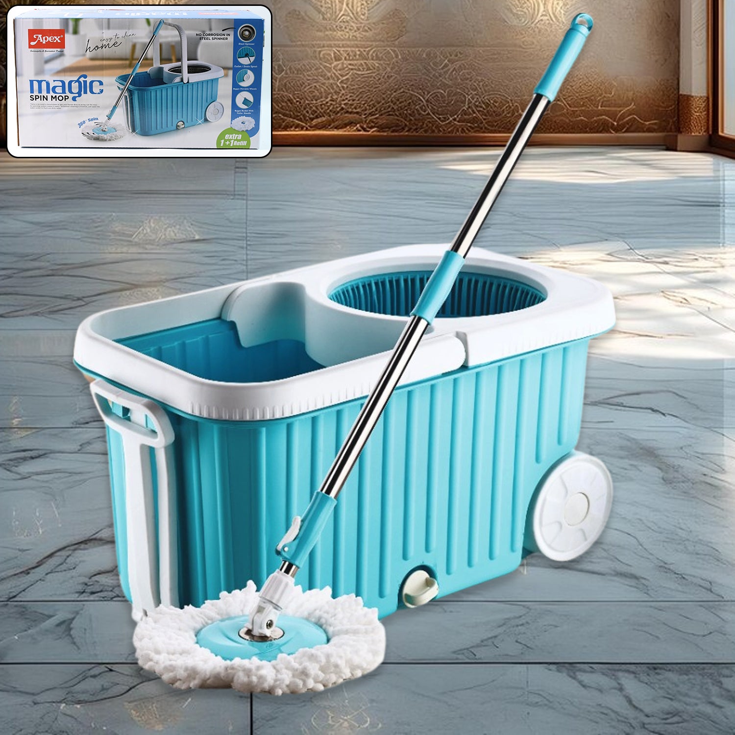 01_d07e8c76-7f77-42a4-a406-111966c6a5ff Apex Magic 360° Spin Mop Cleaning System with Stainless Steel Spinner - Image 1