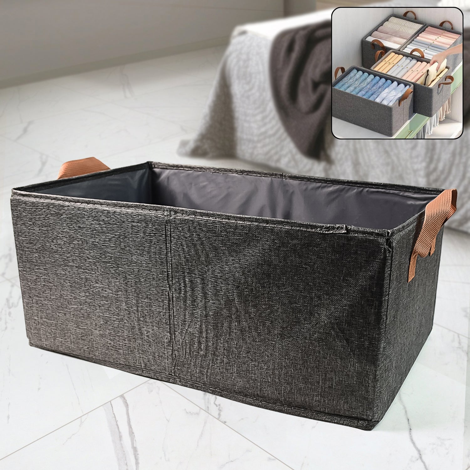 01_d61b1a42-68f4-4677-ab7d-441f4ceb2dfb Foldable Cloth Storage Organizer Bag With Handles (46x27Cm1Pc) - Image 1