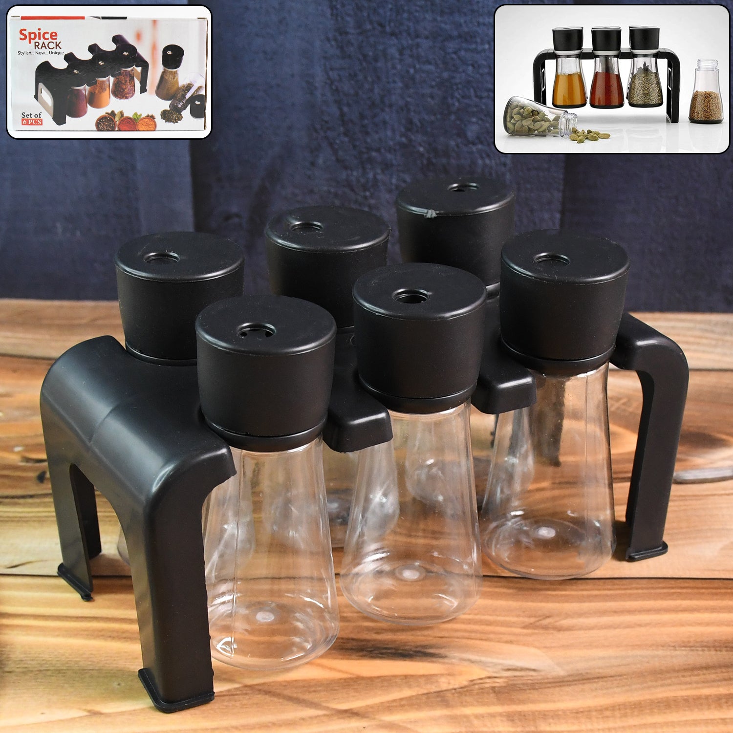 01_db24c1c3-3c2e-48fb-bcaa-5dbc193e33ab 6-Piece Plastic Spice Jar Set with Stand - Image 1