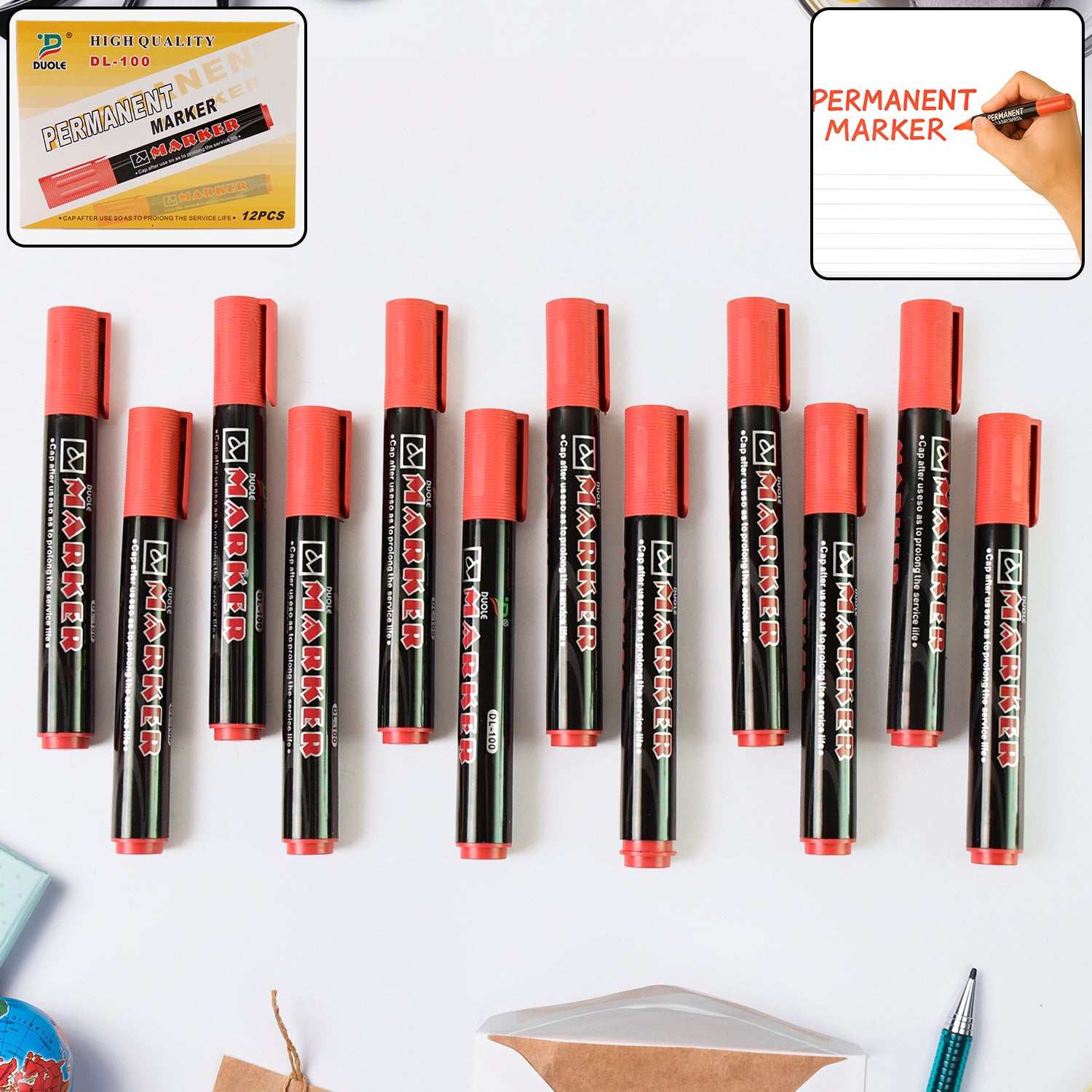 01_e4fd3b26-8eec-41d4-8326-31f71e86704e Premium Permanent Red Marker Pen Set (12 Pcs Set) - Image 1