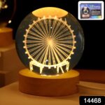 Mela Crystal Ball Night Light Glass Ball Night Lamp with Wood Base - Image 2