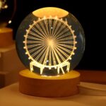 Mela Crystal Ball Night Light Glass Ball Night Lamp with Wood Base - Image 3