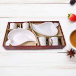 Unibic Ceramic Tea Cups With Plastic Leaf Shape tray / Platter (6 Pcs Set) - Image 6