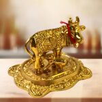 Metal Golden Kamdhenu Cow with Calf (1 Pc) - Image 6