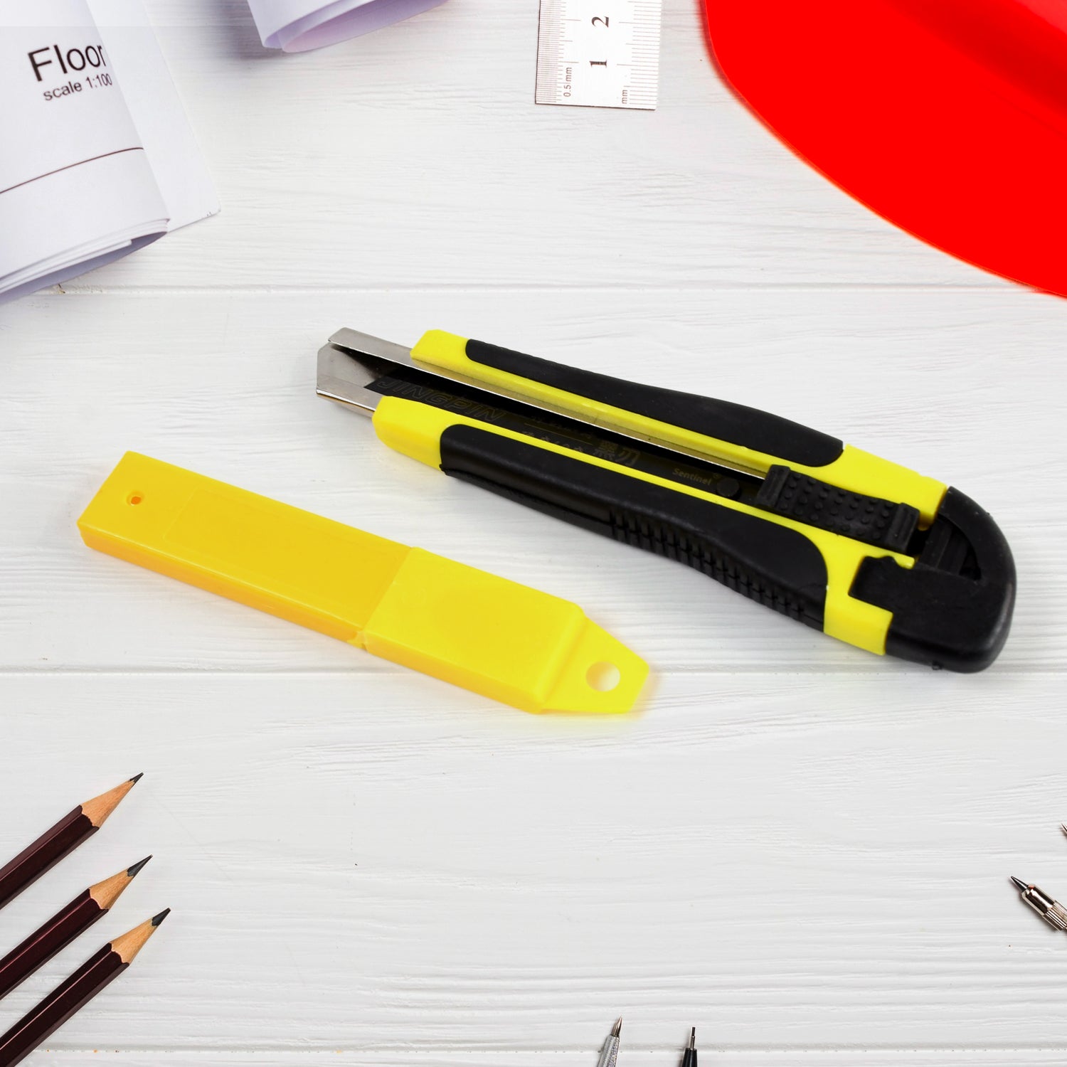 02_37fa823f-7366-4322-ab9e-d6d9ac9f0dc9 Cutter Knife Set with 1 Replacement Blades, Cutter Knife Advanced Tool (1 Pc / Mix Color) - Image 1