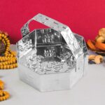 Traditional Stainless Steel Octagon Pooja Basket 1 Pc with Handle - Image 6