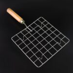 Stainless Steel Square Papad jali, Barbecue Grill Rack with Wooden Handle (1 Pc) - Image 6