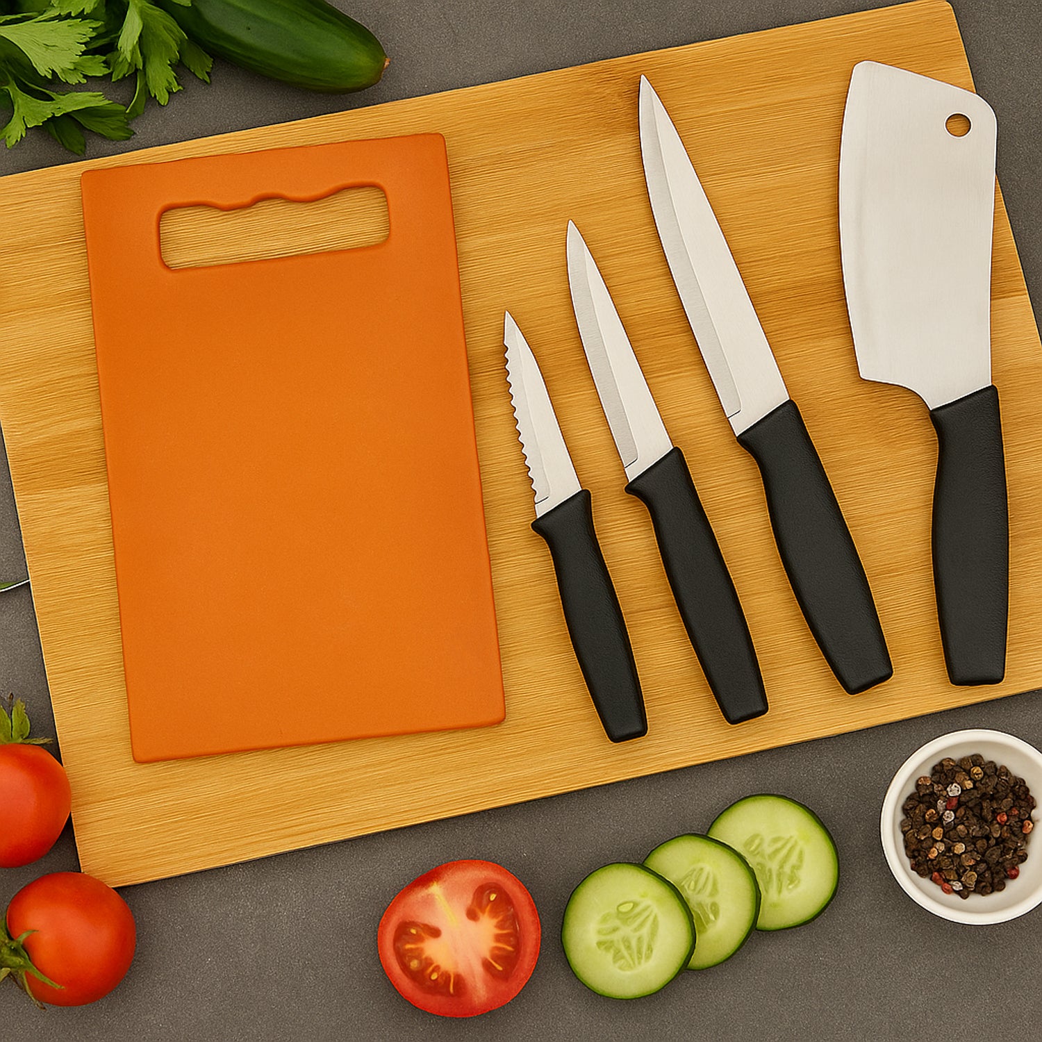 02_4f65c6f0-824f-45e3-ace7-a621458077c4 Chopping Board with Knife Set (Pack of 5) - Image 1
