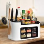 Multifunctional Kitchen Storage Organizer Rack with 6 Spice Containers, Knife & Spoon Holder, and Top Shelf - Image 4