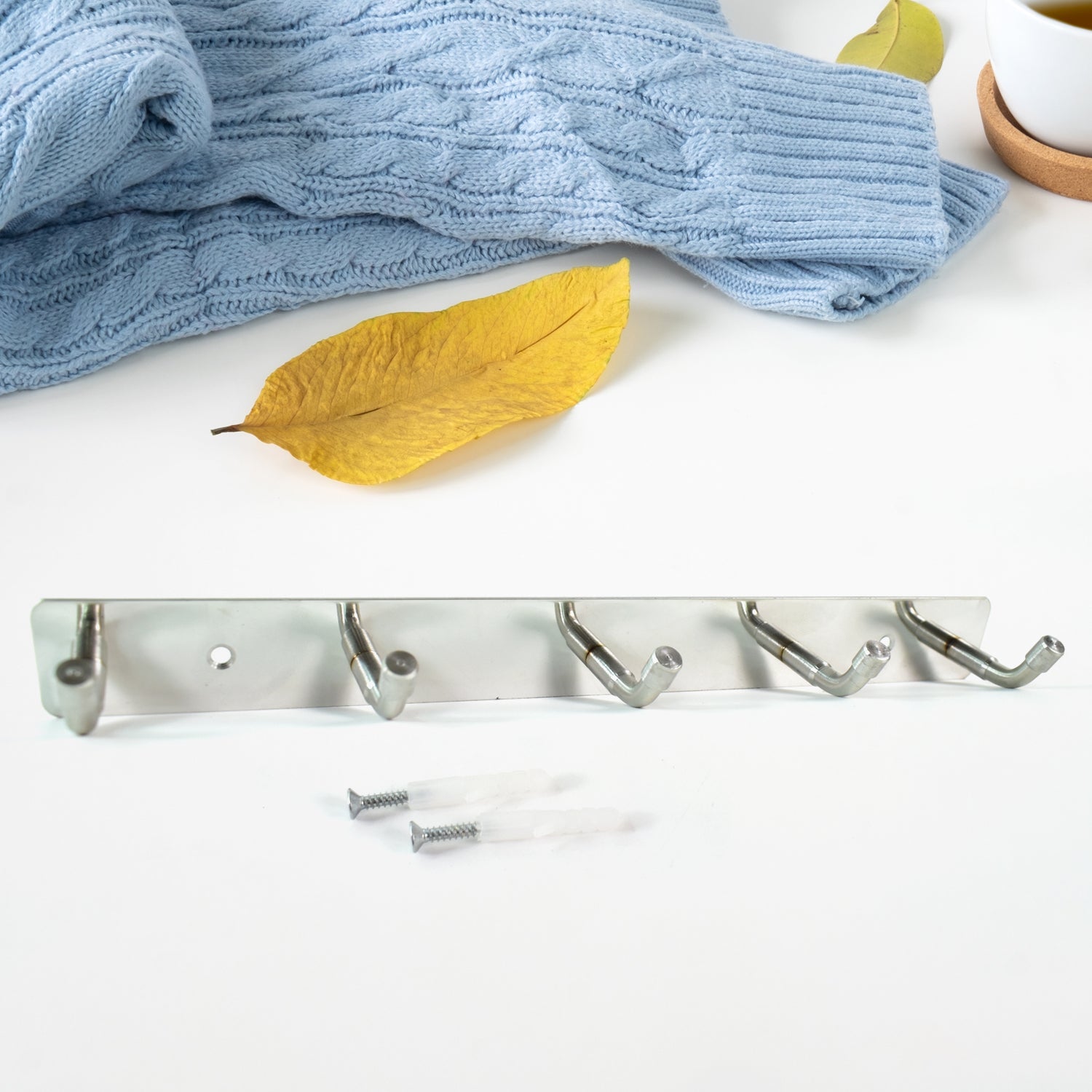 02_8770e929-2805-44ba-af20-413e0746d162 Stainless Steel Wall Mounted Coat 5 Hook Rack (26x3 / 1 Pc) - Image 1