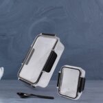 Plastic Kitchen Storage Container Big 800 ML & Small 250 ML with Air Seal Lock Lid & Spoon - Image 6