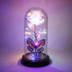 LED Light-Up Eternal Rose with Butterfly in Transparent Dome (1 Pc / Battery not Included)