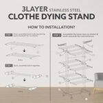 3-Tier Foldable Stainless Steel Cloth Drying Stand with Wheels - Image 4