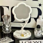 Flower-Shaped Makeup Mirror, Rotatable Makeup Mirror with Tray Table Vanity - Image 3