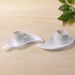 Unibic Ceramic Tea Cups With Plastic Leaf Shape tray / Platter (6 Pcs Set) - Image 7