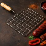 Stainless Steel Square Papad jali, Barbecue Grill Rack with Wooden Handle (1 Pc) - Image 3