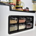 Multifunctional Kitchen Storage Organizer Rack with 6 Spice Containers, Knife & Spoon Holder, and Top Shelf - Image 6