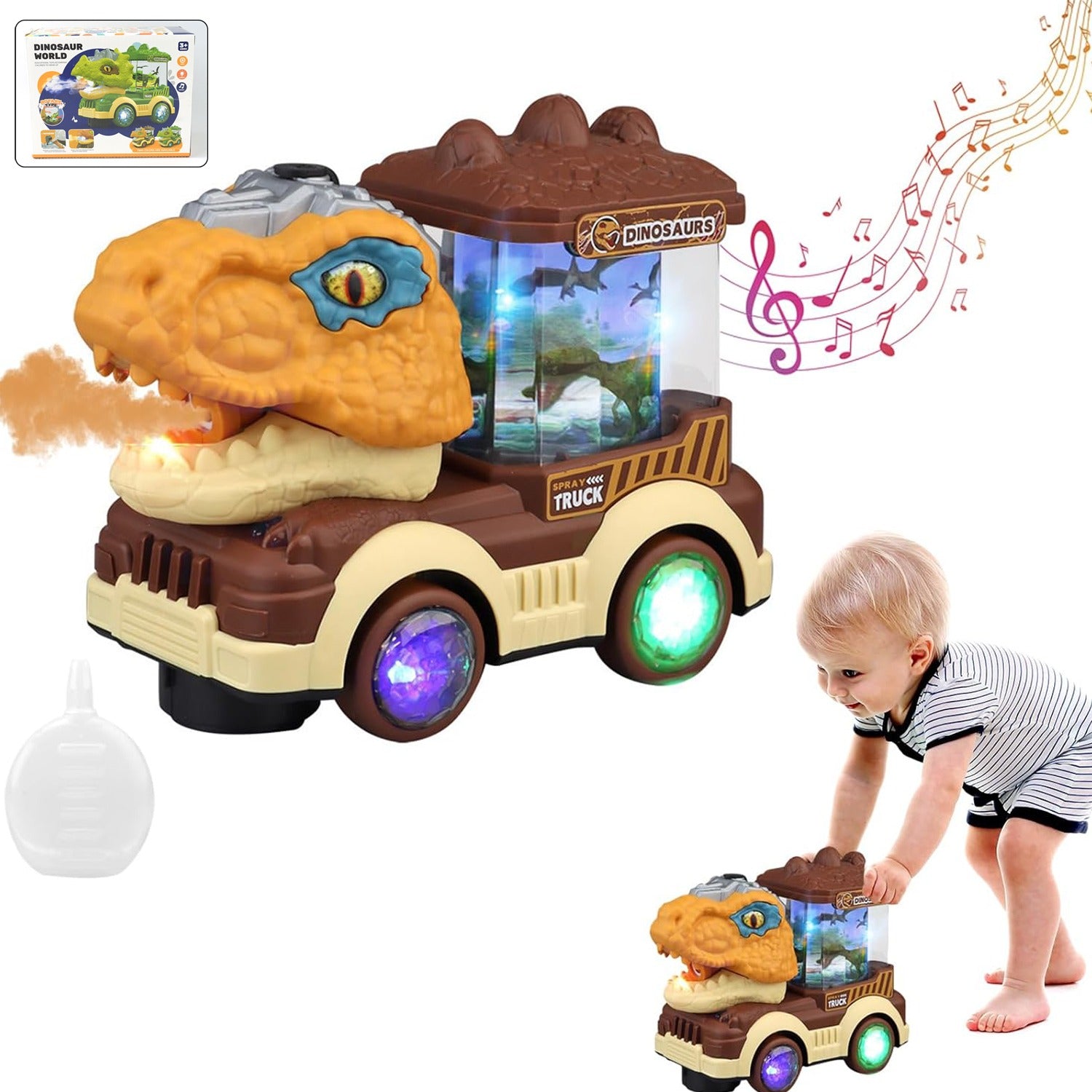 046a7b43-d9bc-4f90-bba4-8c110a4ad716 Dinosaur Car Toy with Humidifier Sound and Light (1 Pc) - Image 1