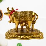 Metal Golden Kamdhenu Cow with Calf (1 Pc) - Image 4