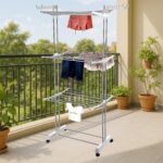 3-Tier Foldable Stainless Steel Cloth Drying Stand with Wheels - Image 6