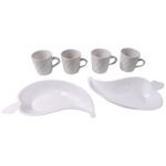 Unibic Ceramic Tea Cups With Plastic Leaf Shape tray / Platter (6 Pcs Set) - Image 5