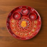 Hand-Painted Decorative Pooja Thali with Ganesha Motif and Diyas - Image 3
