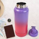 Two Tone Pink Stainless Steel Water Bottle | Copper Coated Vacuum Insulation | Powder Coated | Secure Grip | Leakproof Easy Pour Cap (1000ml) - Image 4