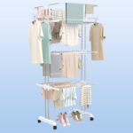 3-Tier Foldable Stainless Steel Cloth Drying Stand with Wheels - Image 8