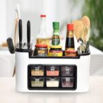 Multifunctional Kitchen Storage Organizer Rack with 6 Spice Containers, Knife & Spoon Holder, and Top Shelf - Image 3