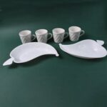 Unibic Ceramic Tea Cups With Plastic Leaf Shape tray / Platter (6 Pcs Set) - Image 4