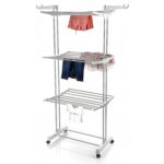 3-Tier Foldable Stainless Steel Cloth Drying Stand with Wheels - Image 5